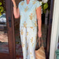 Ivy Jane Print Barrel Pant - Aqua