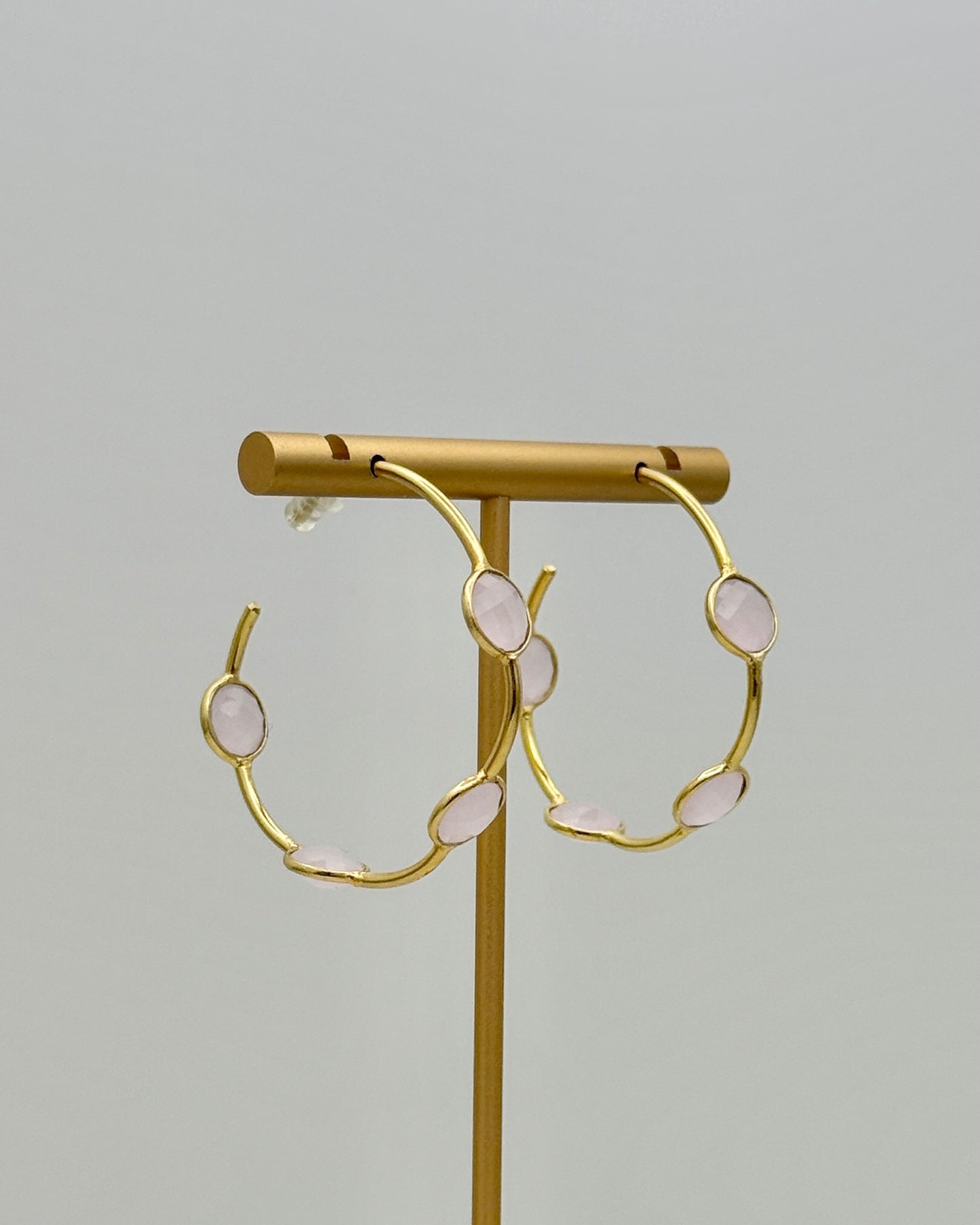 Gold & Light Pink Crystal Hoop Earrings