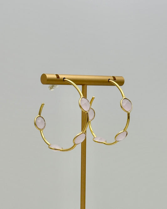 Gold & Light Pink Crystal Hoop Earrings