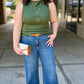 Michael Stars Coco Ruched Boat Neck Tank - Dark Matcha