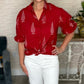 Stark X Puff Sleeve Button Up - Red / White Print
