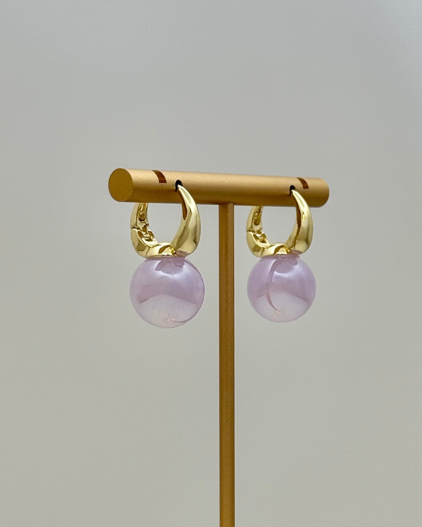 Lavender Pearl Drop Hoop Earrings