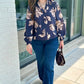 Leana Fall Floral Top - Navy & Beige