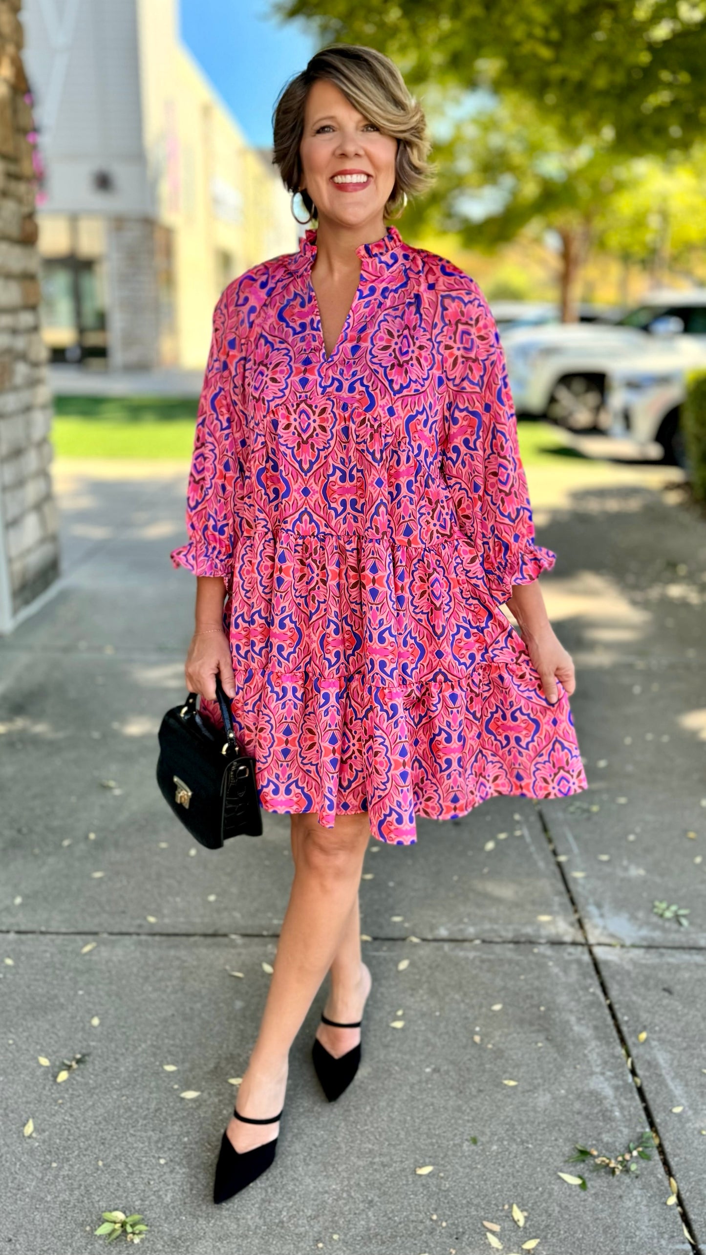 Ivy Jane Pink Silky Tile Tiered Dress