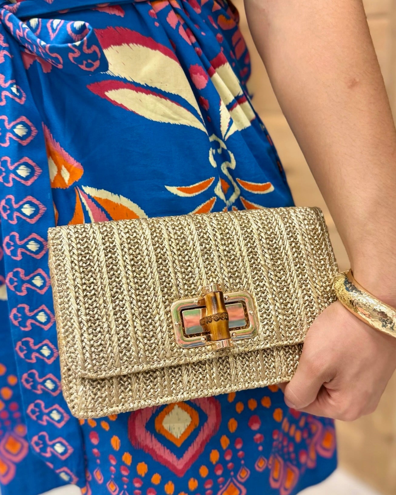 Lilly Gold Straw Clutch