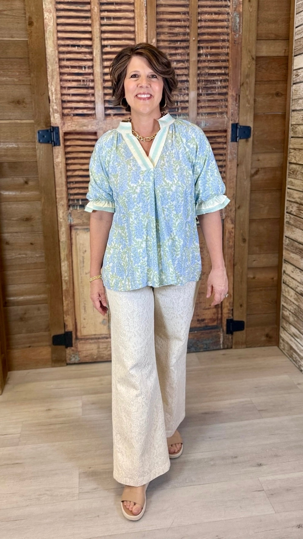 Brinley Blossoms Top - Sky Blue