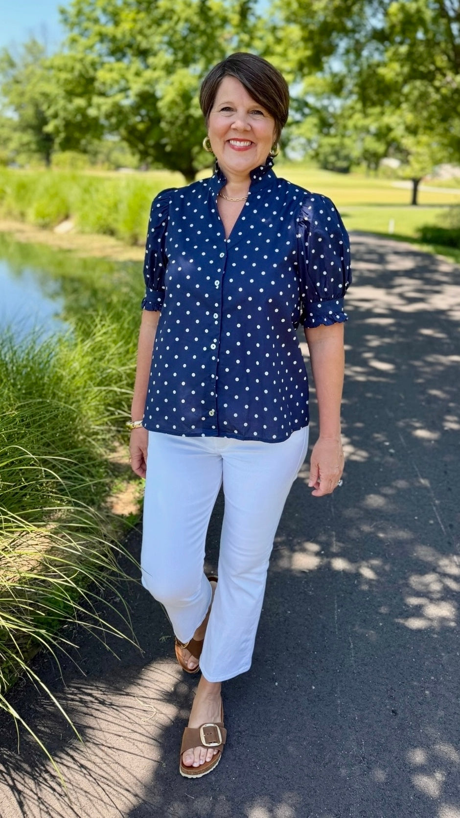 Riley Polka Dot Top - Navy & White