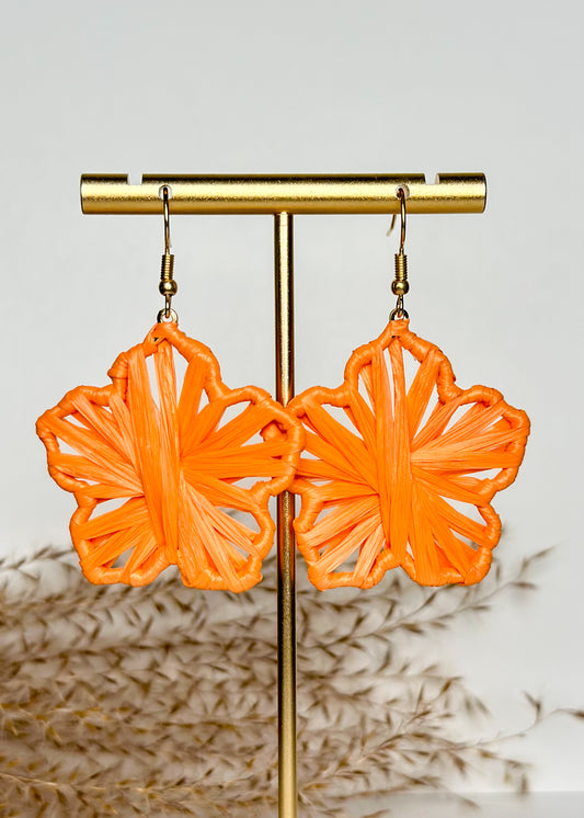 Raffia Flower Earring - Orange