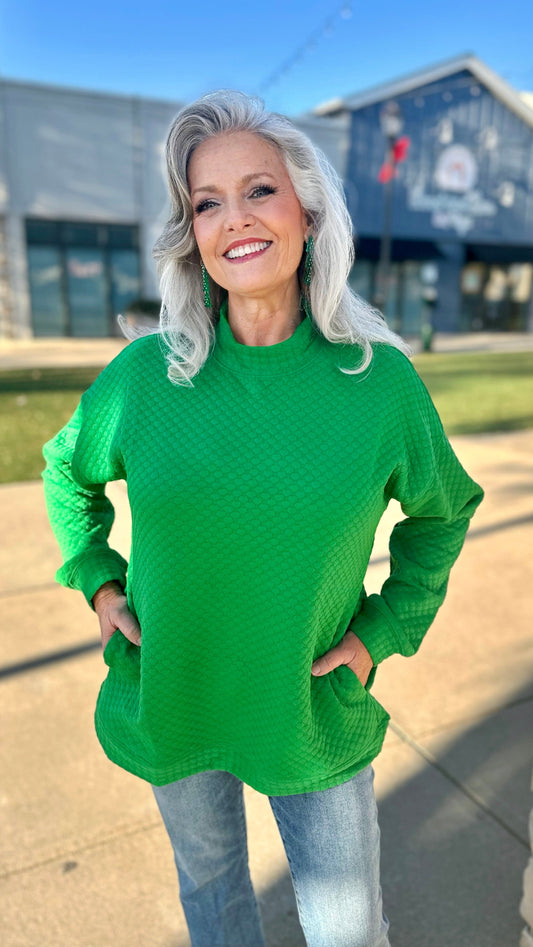 Mallory Mock Neck Sweatshirt Tunic - Green
