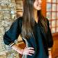 Collared Quilted Prep Stripe Top - Black
