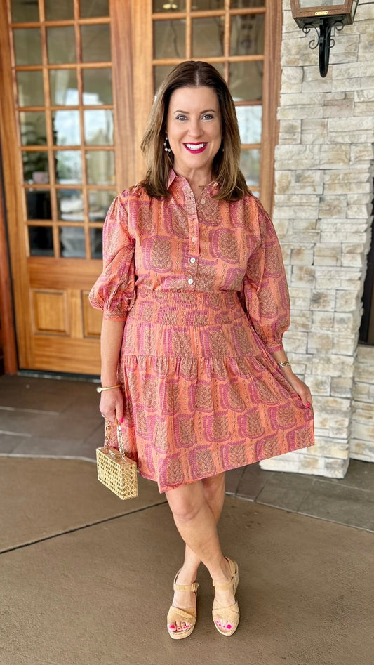 Uncle frank Elastic Shirtdress - Coral