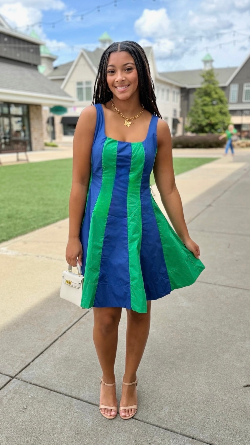Madison Color Block Mini Dress - Blue/Green