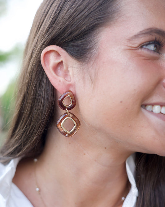 Teardrop Frame Earrings - Brown