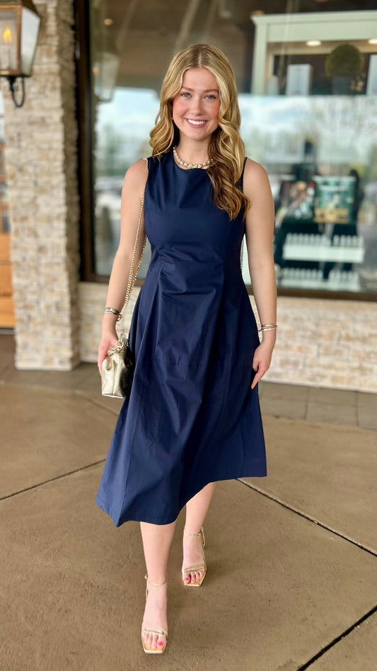 Daniella Linen Midi Dress - Navy