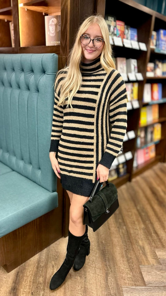 Fuzzy Stripe Sweater Dress