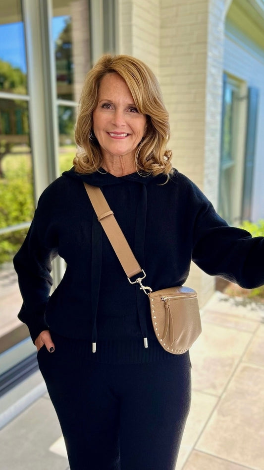 Sweater Knit Hoodie - Black
