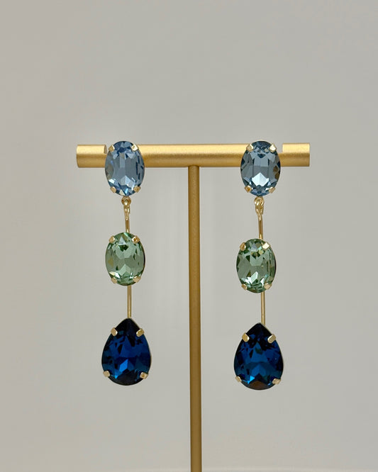 Shades of Blue Crystal 3 Tier Drop Earrings