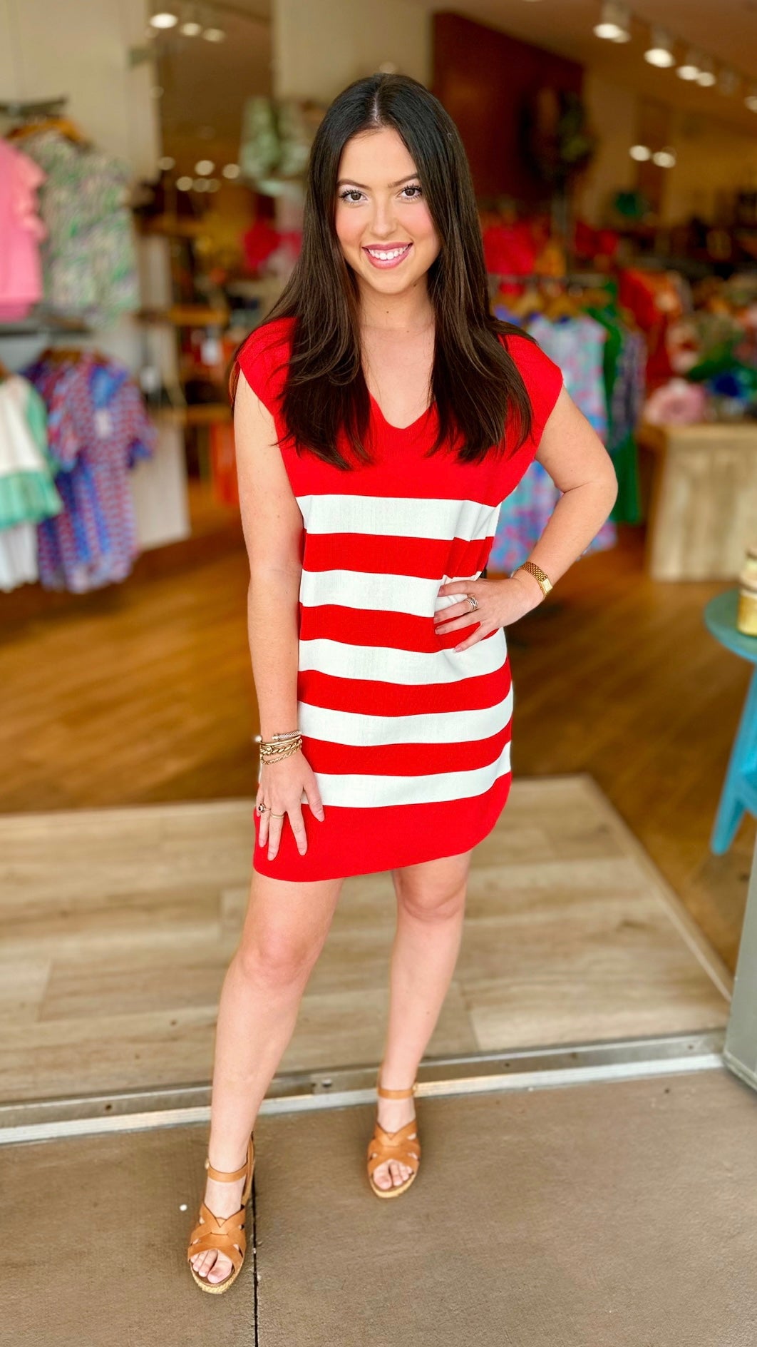 Red Stripe Summer Sweater Dres