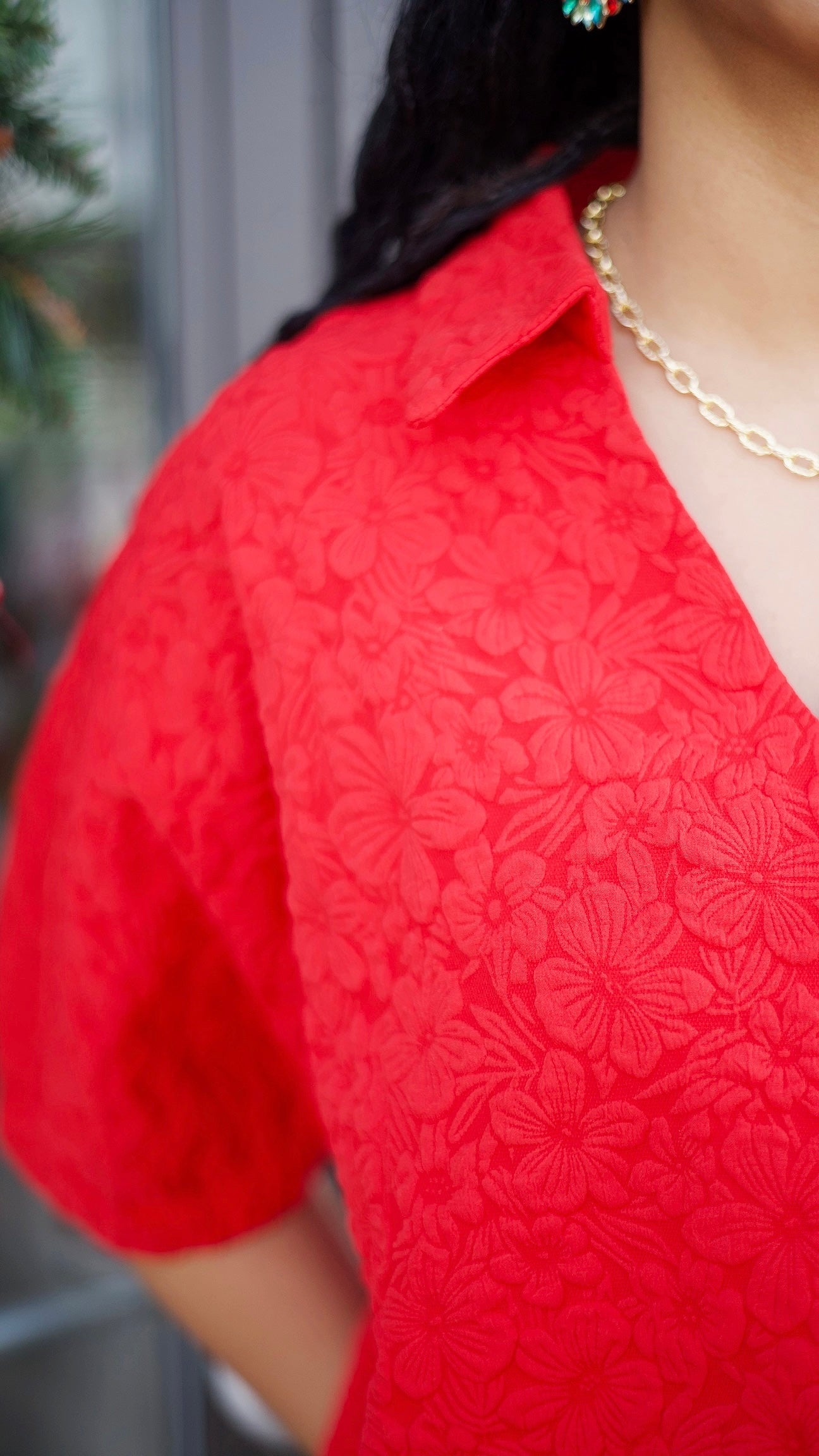 Gabby Floral Quilt Pullover Top - Red