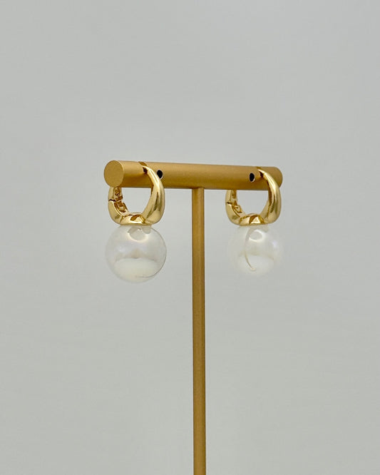 Gold Hoop Pearl Drop Earrings - Lrg