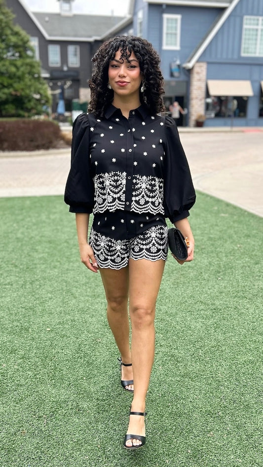 Easton Embroidered Shorts - Black