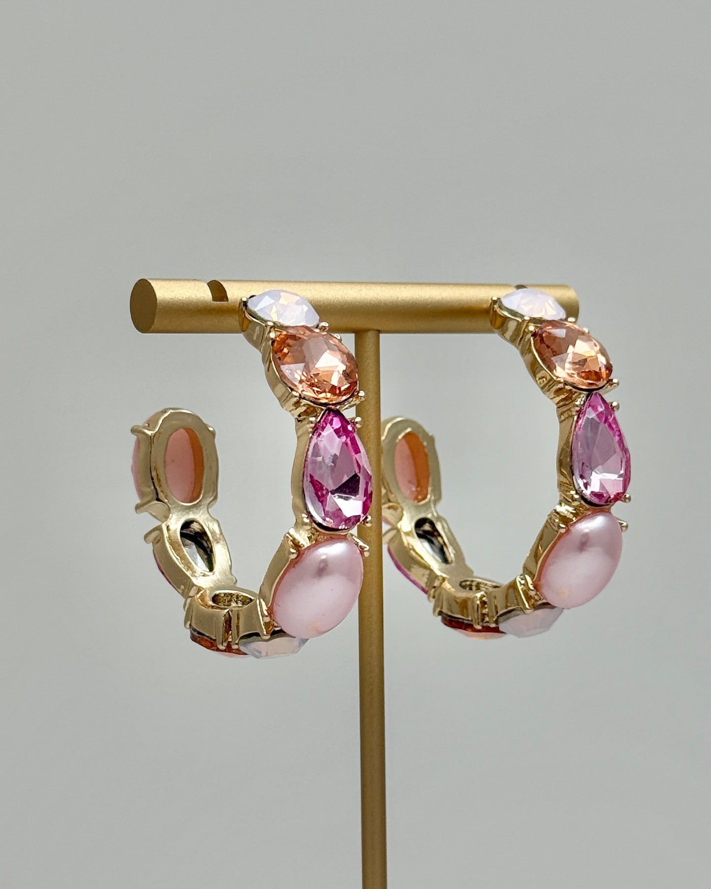 Glass Stone Hoops - Pink Multi