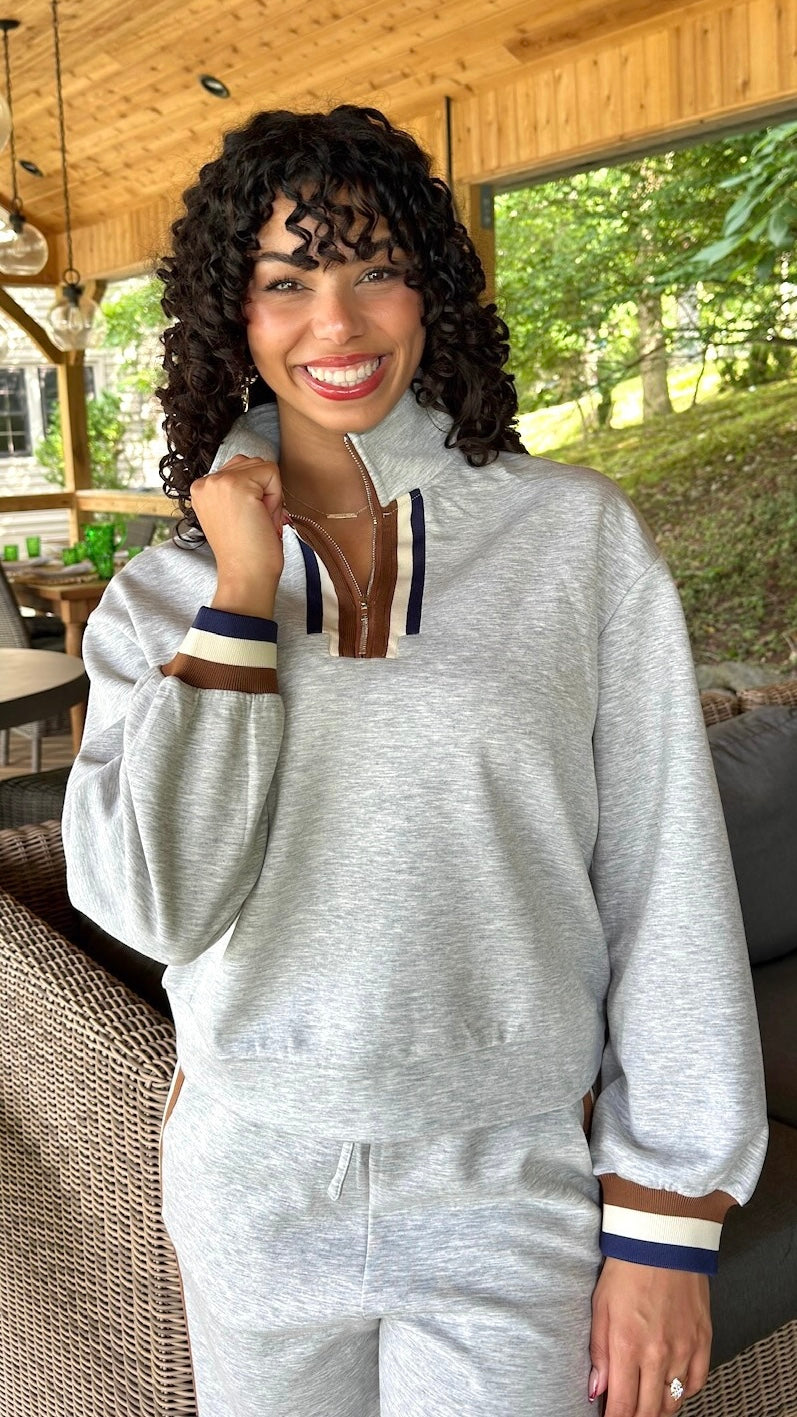 Aaliyah Leisure Quarter Zip - Heather Gray