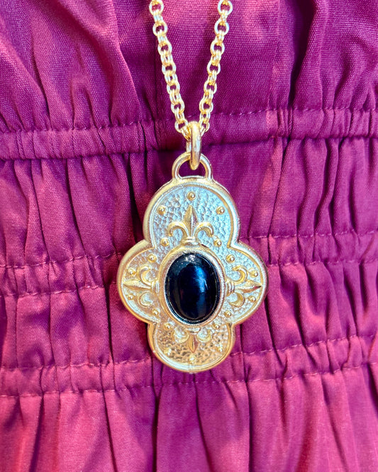 Black Stone Cross Necklace