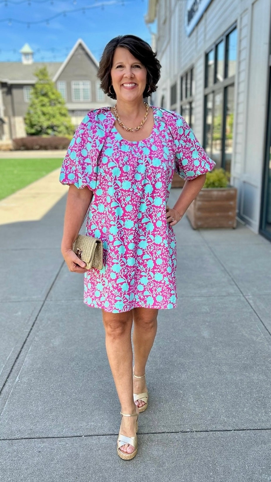 Ivy Jane Big Roses Dress - Fuchsia