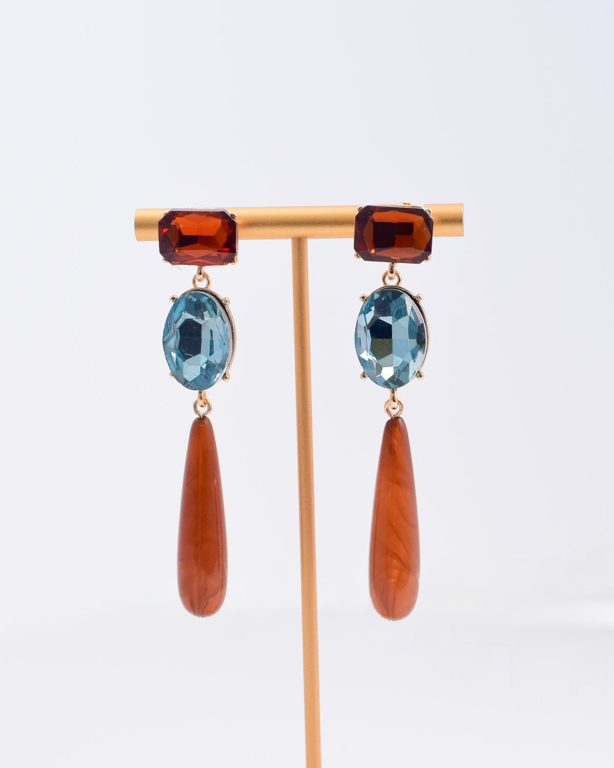 Brown Crystal Linear Drop Earrings