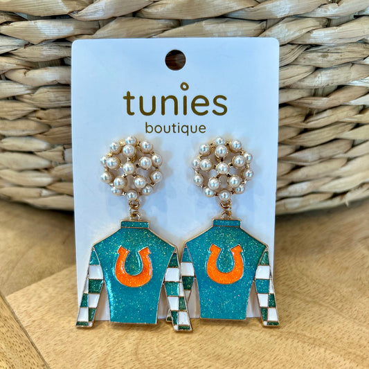 Turquoise & Orange Jockey Earrings