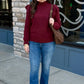 Thais Ruffle Sleeve Sweater - Burgundy