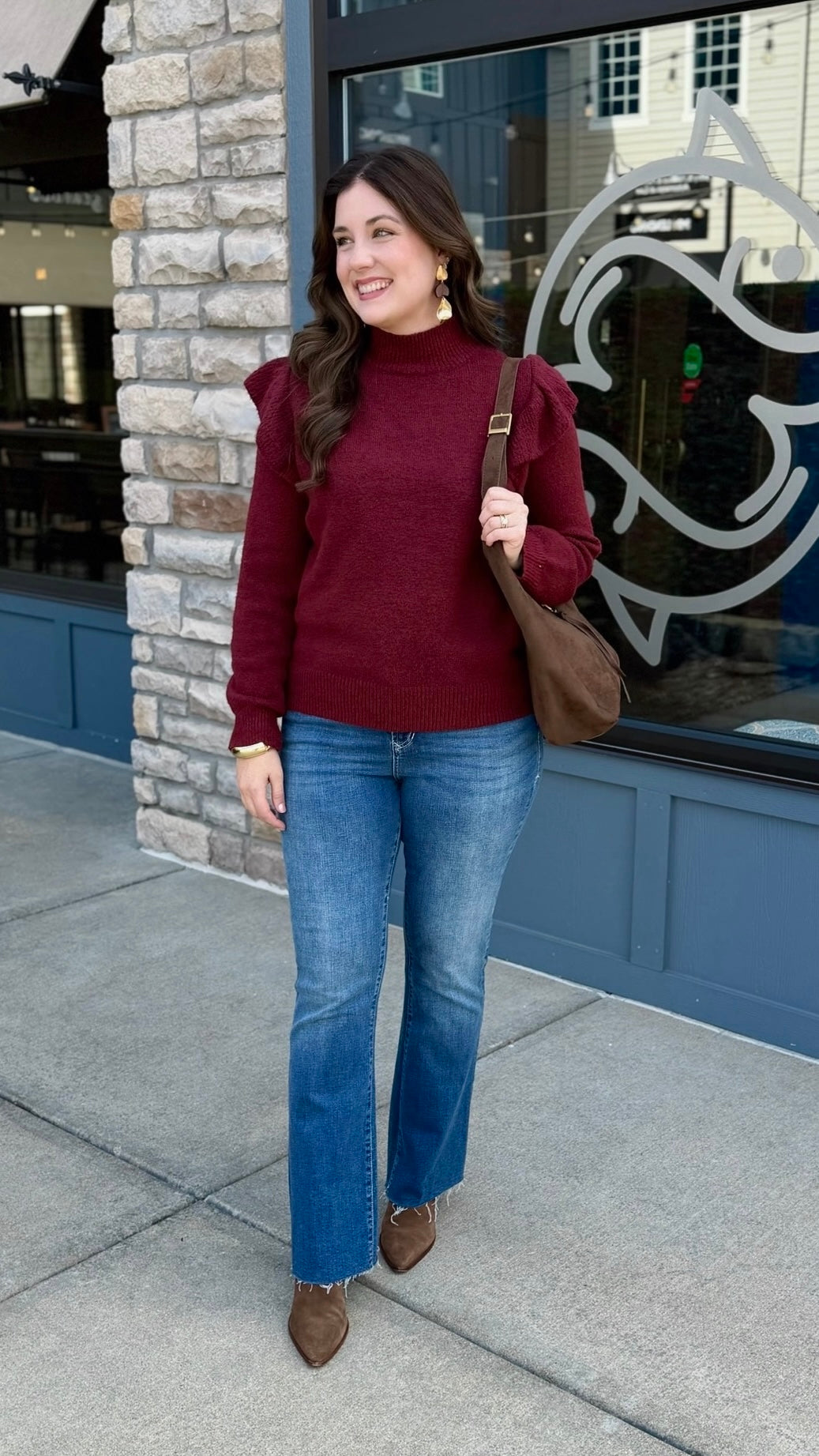 Thais Ruffle Sleeve Sweater - Burgundy