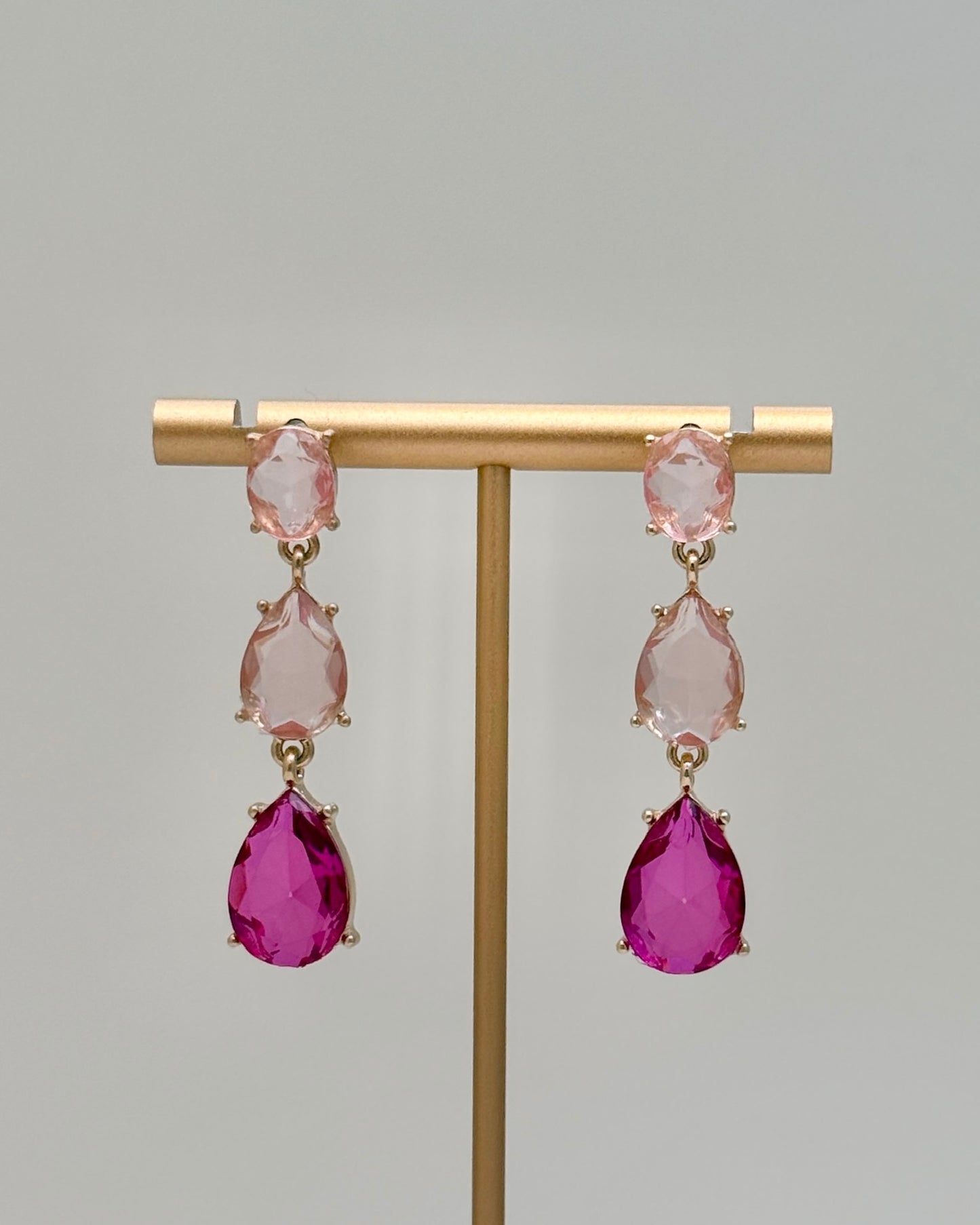 Linear Tear Drop Earrings - Pink