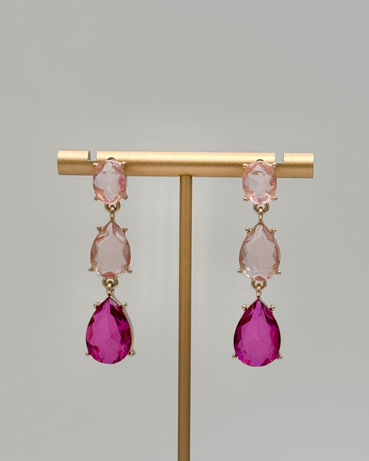 Linear Tear Drop Earrings - Pink
