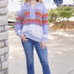 Crochet Mix Collared Sweater - Washed Blue