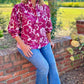 Wine & Pink Floral Button Top