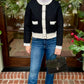 Elegant Ivory Trim Cardigan