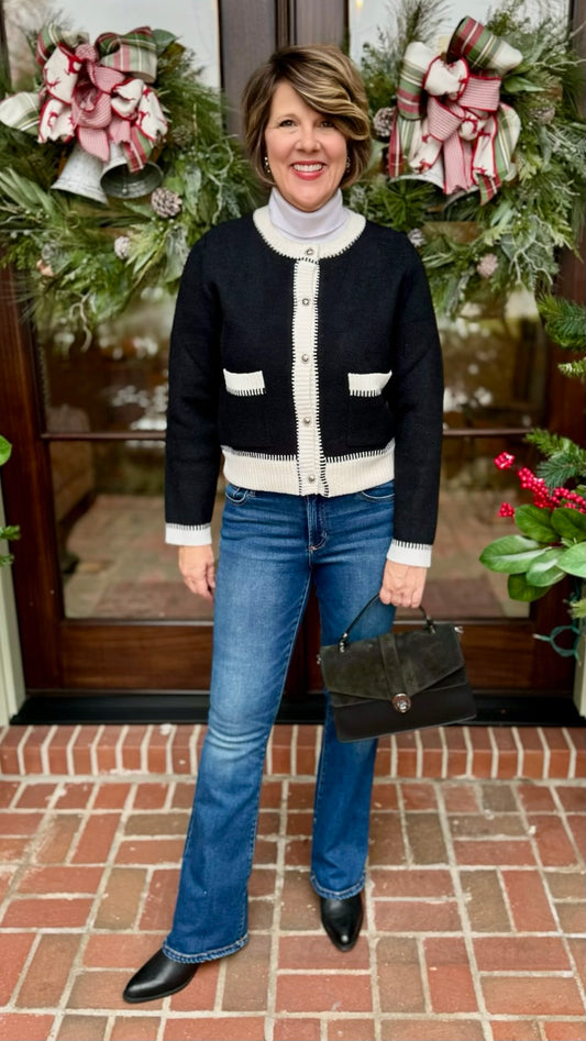 Elegant Ivory Trim Cardigan