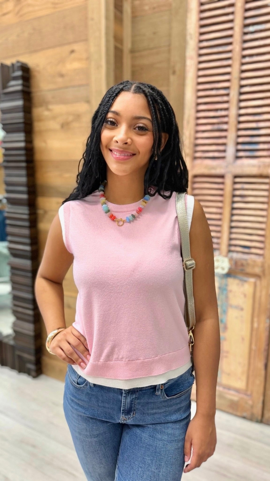 Elise Double Layered Knit Top - Pink