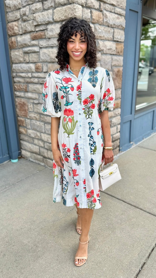 Whitney Floral Button Down Dress - White