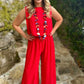 Red Crepe Wide Leg Pants
