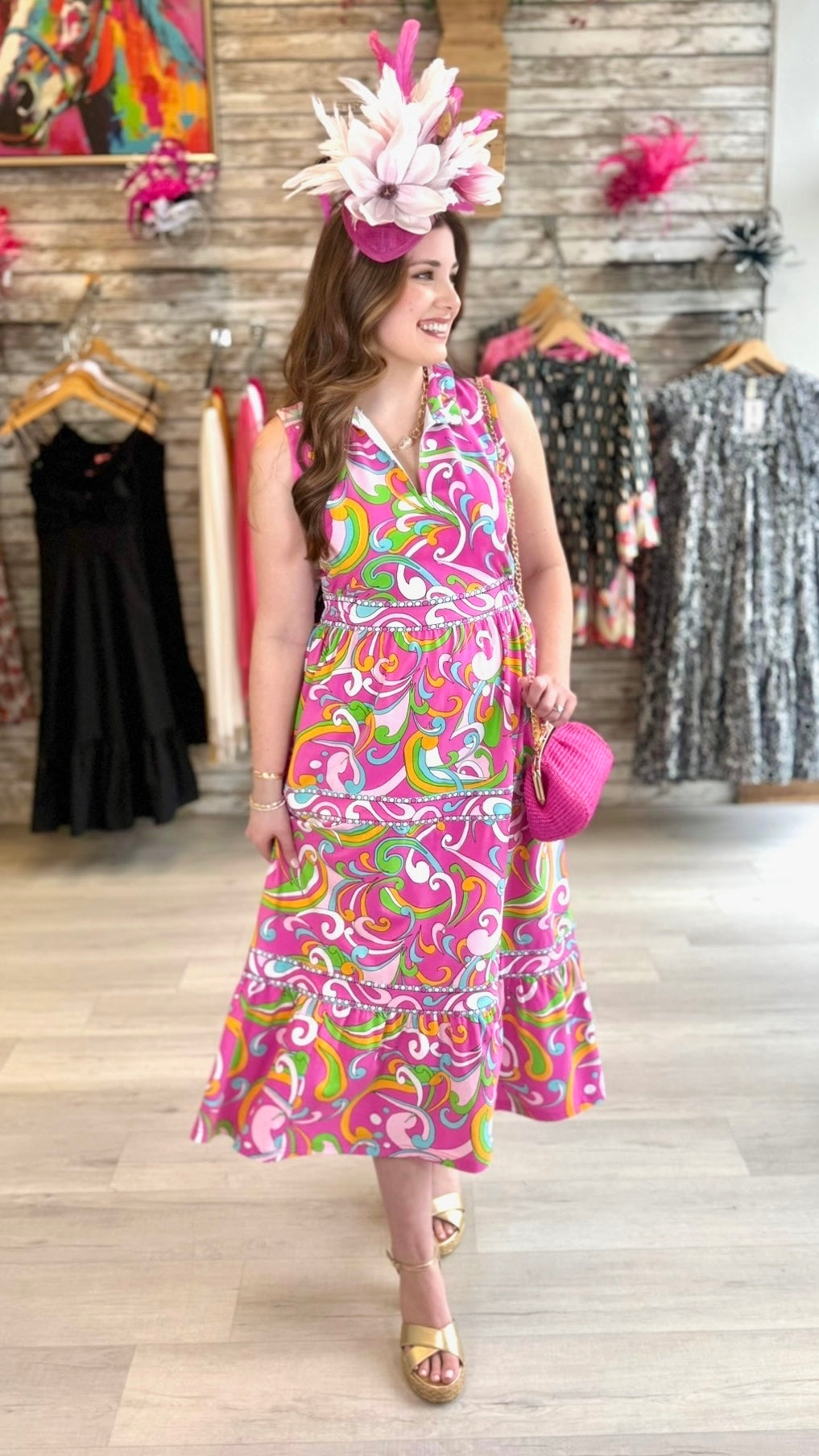 Tabi Midi Dress - Pink Multi