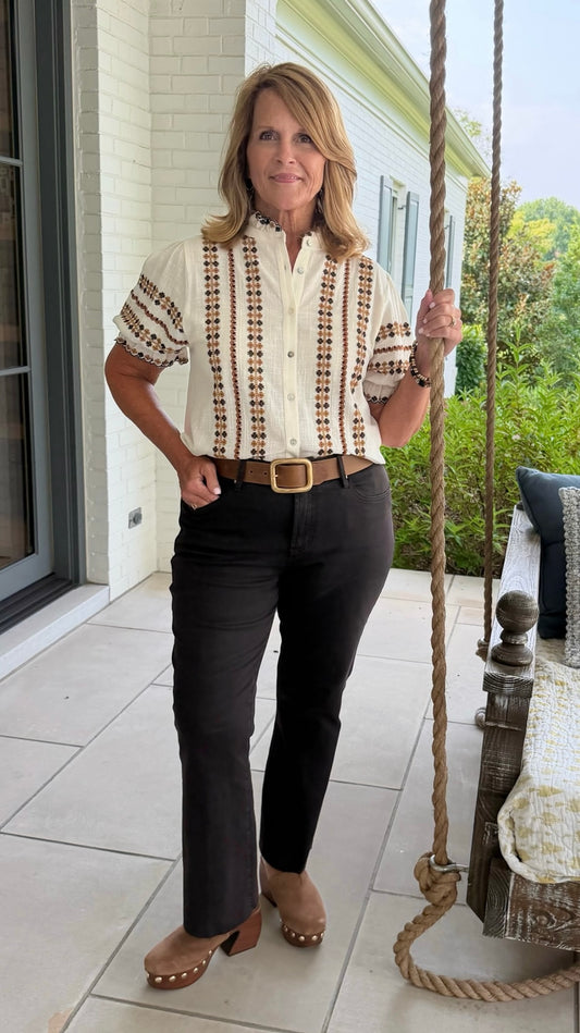 Ivy Jane Rows Of Embroidery Top - Ivory