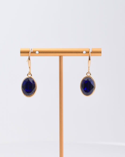 Navy Oval Crystal Earrings