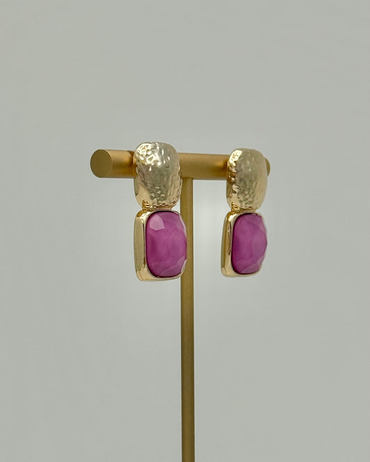 Bold Square Stone Earrings - Magenta