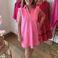 Lilian Ribbed Collard Dress - Pink