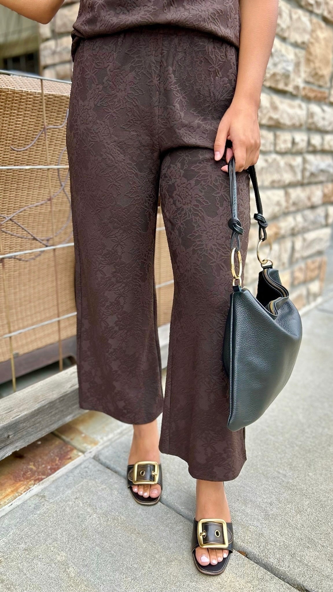 Jacquard Pull On Pant - Brown