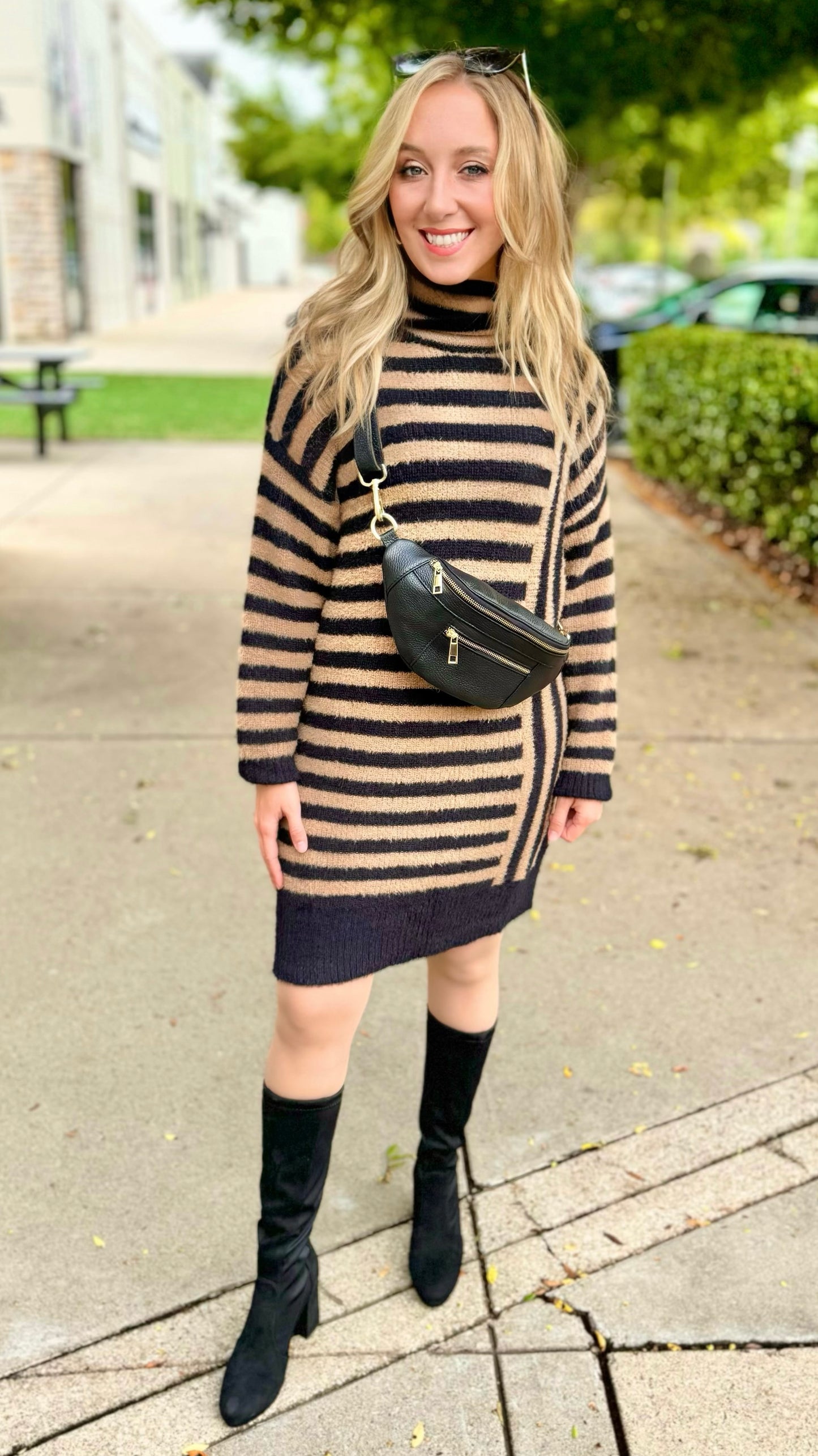 Fuzzy Stripe Sweater Dress