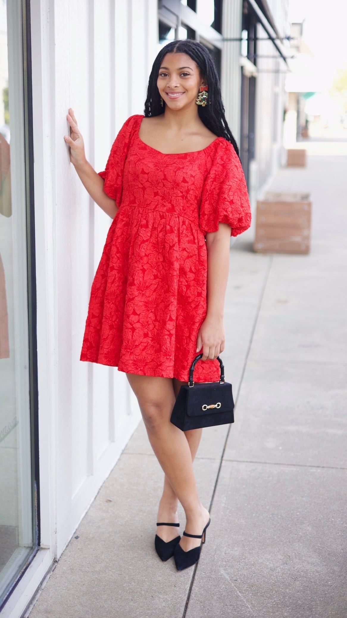 Red Jacquard Bubble Dress